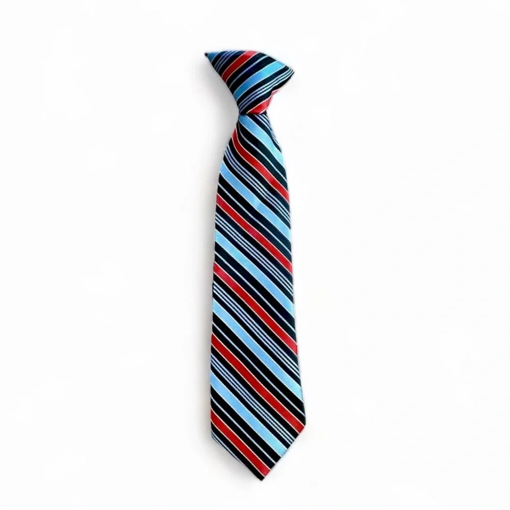 Vintage George Blue Black Red Striped Boys Clip On 11” Neck Tie Youth